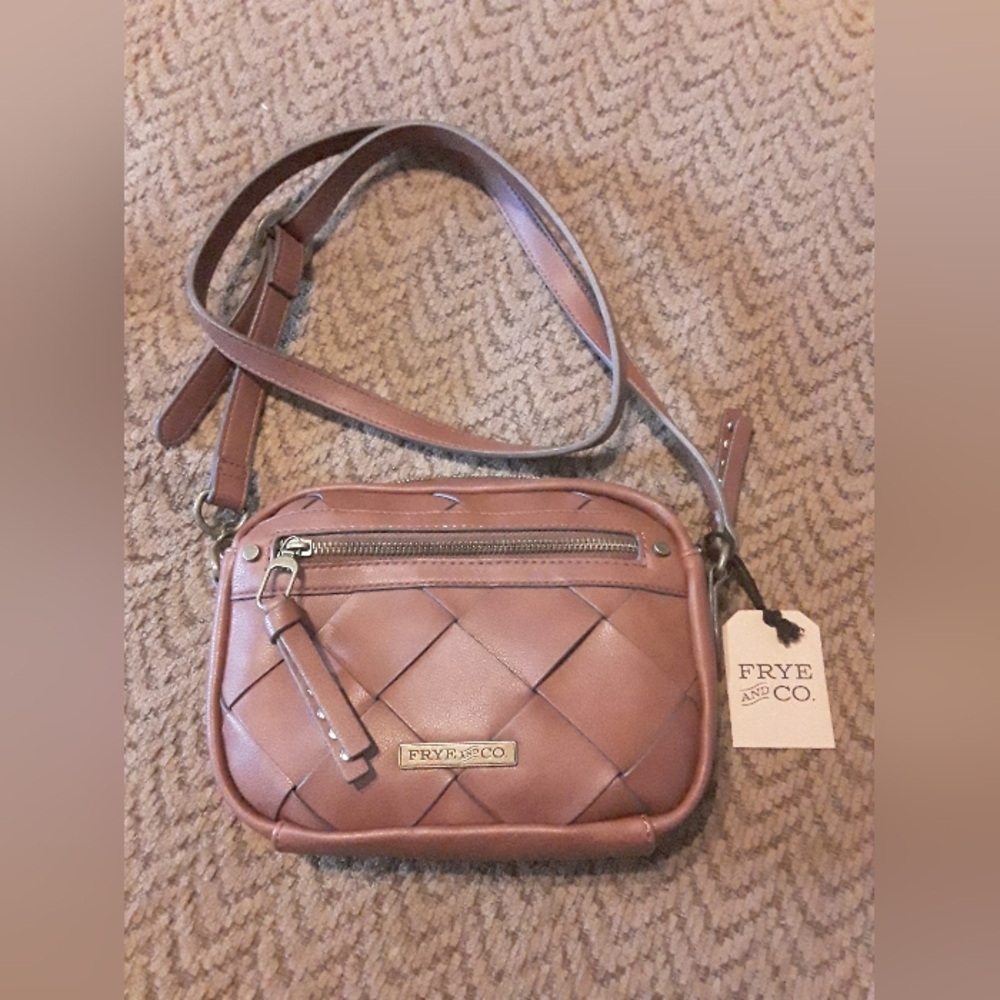 NWT FRYE AND CO. Brown Crossbody Bag Purse Basketweave Women's Accessory